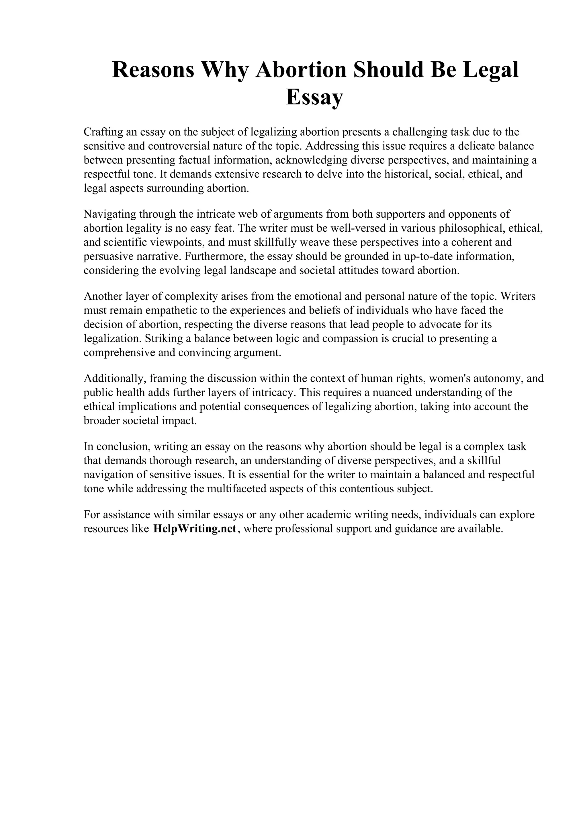 Reasons Why Abortion Should Be Legal Essay | PDF