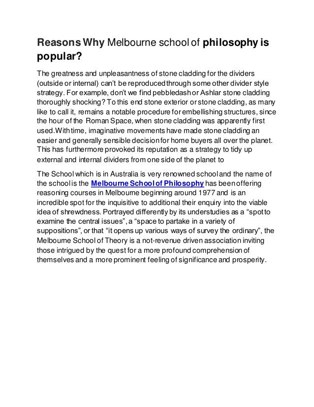 Reasons why melbourne school of philosophy is popular PDF