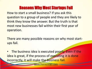 Reasons Why Most Startups Fail Ppt