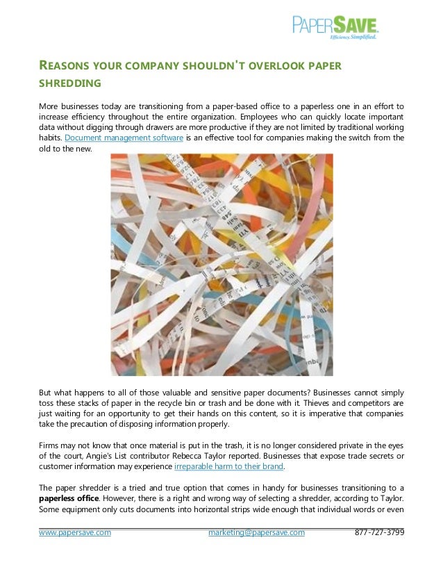 paperless 141 login overlook shredding paper Reasons company your shouldn't