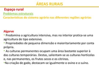 ÁREAS RURAIS
Espaço rural
Problemas estruturais
Características do sistema agrário nas diferentes regiões agrárias



Alga...