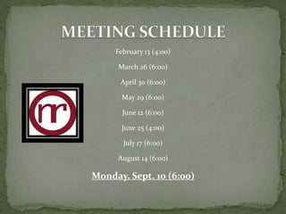 February 13 (4:00)

     March 26 (6:00)

      April 30 (6:00)

       May 29 (6:00)

       June 12 (6:00)

       June 25 (4:00)

       July 17 (6:00)

     August 14 (6:00)

Monday, Sept. 10 (6:00)
 