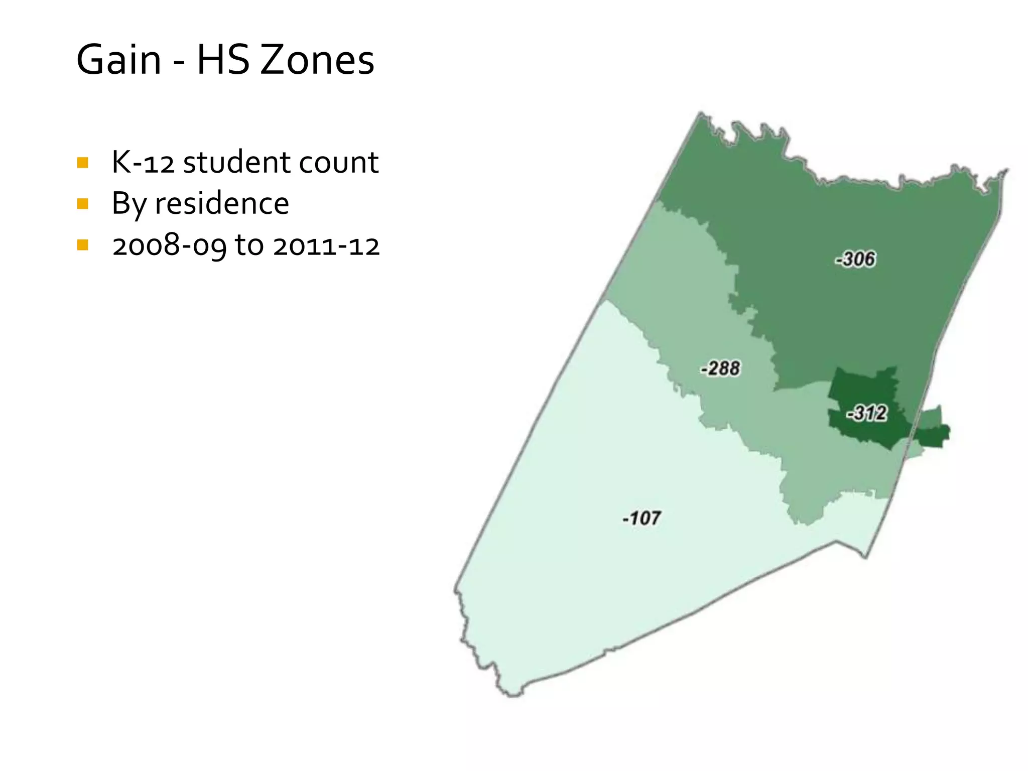 Gain - HS Zones

   K-12 student count
   By residence
   2008-09 to 2011-12




                         19
 