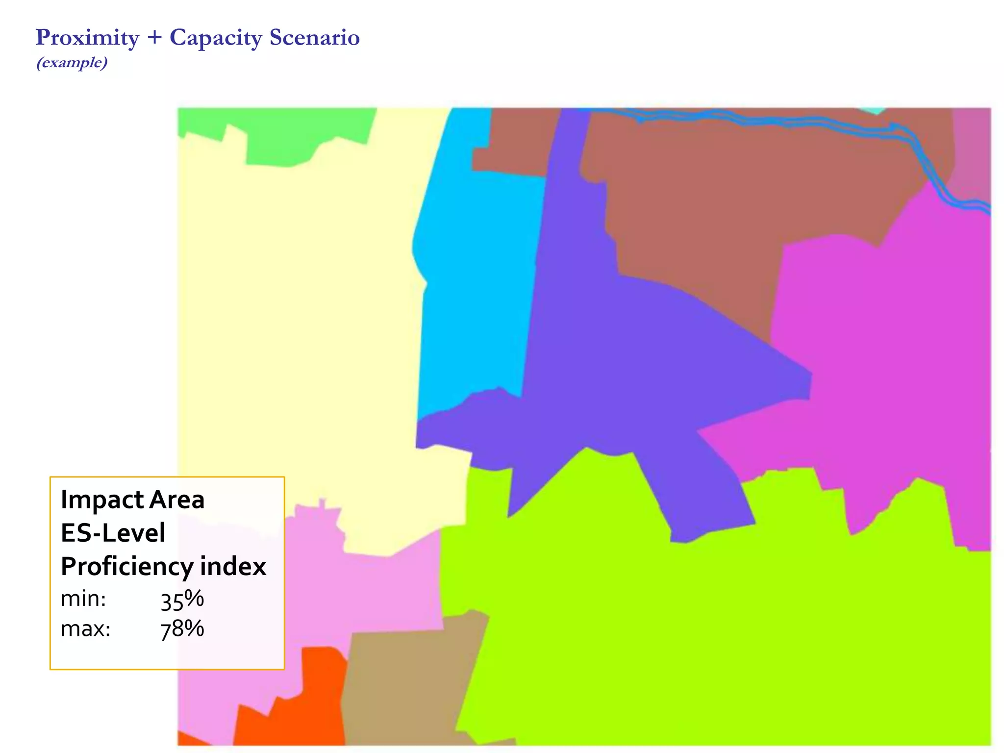 Proximity + Capacity Scenario
(example)




   Impact Area
   ES-Level
   Proficiency index
   min:     35%
   max:     78%
 