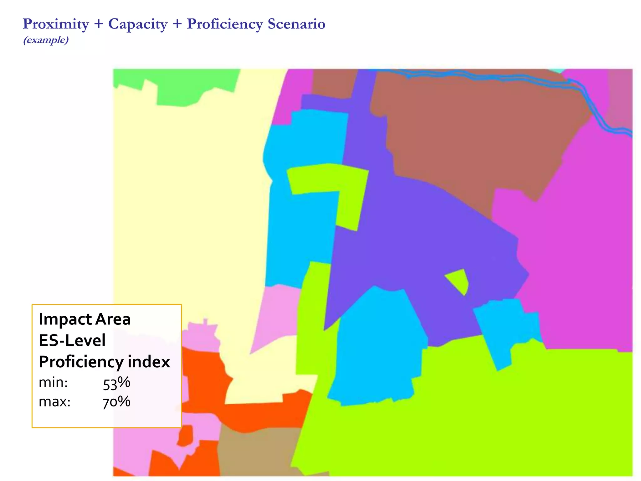 Proximity + Capacity + Proficiency Scenario
(example)




   Impact Area
   ES-Level
   Proficiency index
   min:     53%
   max:     70%
 