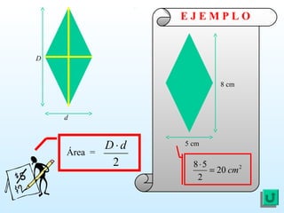 E J E M P L O
Área =
2
dD ⋅
2
20
2
58
cm=
⋅
D
d
8 cm
5 cm