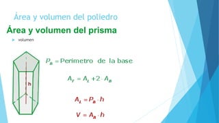 Área y volumen del poliedro
 volumen
Área y volumen del prisma
 