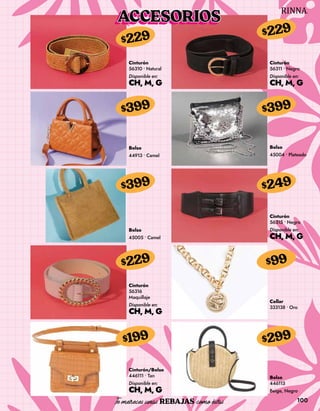100
Cinturón
56310 • Natural
Disponible en:
CH, M, G
$229
Cinturón
56311 • Negro
Disponible en:
CH, M, G
$229
Bolso
44913 • Camel
$399
Bolso
45004 • Plateado
$399
Bolso
45005 • Camel
$399
Cinturón
56315 • Negro
Disponible en:
CH, M, G
$249
Cinturón
56316
Maquillaje
Disponible en:
CH, M, G
$229
Collar
333138 • Oro
$99
Cinturón/Bolso
446111 • Tan
Disponible en:
CH, M, G
$199
Bolso
446113
Beige, Negro
$299
ACCESORIOS
 