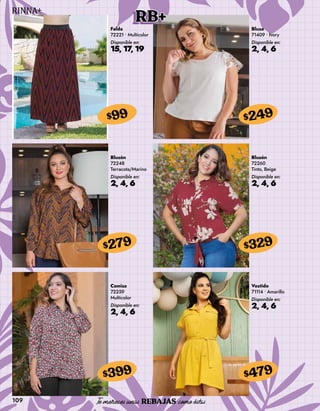 109
RB+
Falda
72221 • Multicolor
Disponible en:
15, 17, 19
$99
Blusa
71409 • Ivory
Disponible en:
2, 4, 6
$249
Blusón
72248
Terracota/Marino
Disponible en:
2, 4, 6
$279
Camisa
72259
Multicolor
Disponible en:
2, 4, 6
$399
Blusón
72260
Tinto, Beige
Disponible en:
2, 4, 6
$329
Vestido
71114 • Amarillo
Disponible en:
2, 4, 6
$479
 