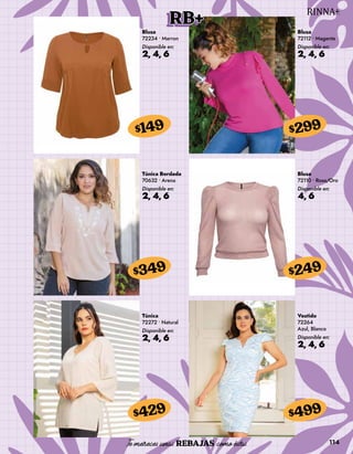 114
RB+
Blusa
72234 • Marron
Disponible en:
2, 4, 6
$149
Blusa
72112 • Magenta
Disponible en:
2, 4, 6
$299
Túnica Bordada
70632 • Arena
Disponible en:
2, 4, 6
$349
Túnica
72272 • Natural
Disponible en:
2, 4, 6
$429
Blusa
72110 • Rosa/Oro
Disponible en:
4, 6
$249
Vestido
72264
Azul, Blanco
Disponible en:
2, 4, 6
$499
 