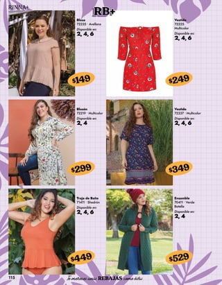 115
RB+
Blusa
72235 • Avellana
Disponible en:
2, 4, 6
$149
Vestido
72225
Multicolor
Disponible en:
2, 4, 6
$249
Blusón
72219 • Multicolor
Disponible en:
2, 4
$299
Traje de Baño
71411 • Shedrón
Disponible en:
2, 4, 6
$449
Vestido
72237 • Multicolor
Disponible en:
2, 4, 6
$349
Ensamble
70411 • Verde
Botella
Disponible en:
2, 4
$529
 
