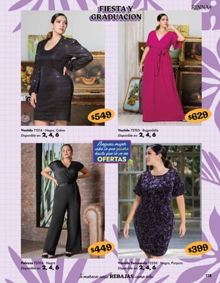 118
FIESTA Y
GRADUACION
Vestido 71214 • Negro, Cobre
Disponible en: 2, 4, 6
$549
Palazzo 73704 • Negro
Disponible en: 2, 4, 6
$449
Vestido 73705 • Bugambilia
Disponible en: 2, 4, 6
$629
Vestido Terciopelo 72256 • Negro, Purpura
Disponible en: 2, 4, 6
$399
 
