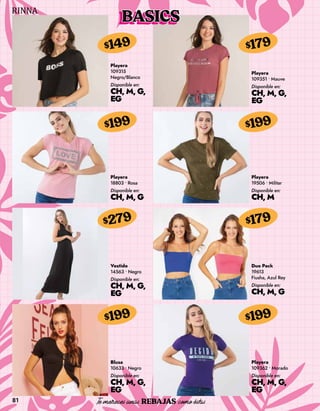 81
Playera
109315
Negro/Blanco
Disponible en:
CH, M, G,
EG
$149
Playera
18803 • Rosa
Disponible en:
CH, M, G
$199
Vestido
14563 • Negro
Disponible en:
CH, M, G,
EG
$279
Blusa
10633 • Negro
Disponible en:
CH, M, G,
EG
$199
Playera
109351 • Mauve
Disponible en:
CH, M, G,
EG
$179
Playera
19506 • Militar
Disponible en:
CH, M
$199
Duo Pack
19613
Fiusha, Azul Rey
Disponible en:
CH, M, G
$179
Playera
109362 • Morado
Disponible en:
CH, M, G,
EG
$199
BASICS
 