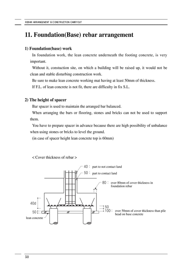 Rebar arrangement and construction carryout