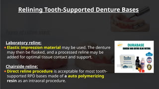 Relining In Rpd Comprehensive Guide to Denture Relining and Rebasing Techniques | PPTX