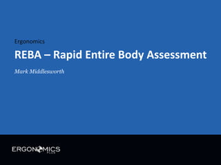 Ergonomics

REBA – Rapid Entire Body Assessment
Mark Middlesworth

 