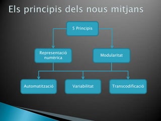 5 Principis




       Representació
                                      Modularitat
         numèrica




Automatització         Variabilitat        Transcodificació
 