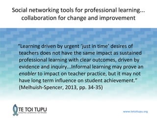 www.tetoitupu.org
Social networking tools for professional learning...
collaboration for change and improvement
“Learning ...