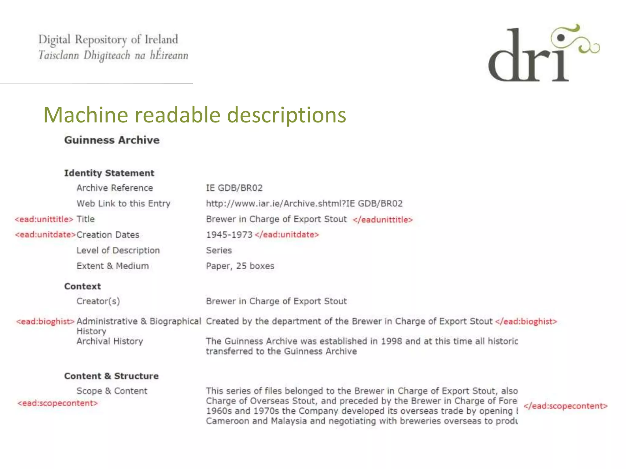 Machine readable descriptions
 