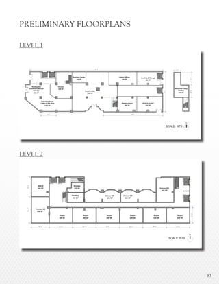 8383
PRELIMINARY FLOORPLANS
47'-1"
156' - 6"
18' - 0" 70' - 0"
387 SF
Meeting Room
659 SF
Kitchen
1163 SF
Extended Social
Lobby w/ Bar Area
280 SF
Rooftop Bar
Entrance & Service
Elevator
493 SF
Admin Offices
203 SF
Business Center
462 SF
Loading & Storage
1956 SF
Social Lobby
522 SF
Grab & Go Deli
345 SF
Additional Lobby
Seating
8' - 0"
14'-6"15'-0"
18' - 3" 24' - 0" 24' - 1" 24' - 0" 23' - 11" 24' - 0" 23' - 9"
342 SF
ADA K
399 SF
Jr. Suite
437 SF
Jr. Suite
458 SF
Suite
350 SF
Room
350 SF
Room
349 SF
Room
349 SF
Room
350 SF
Room
349 SF
Room
26'-10"20'-2"
15'-10"
137 SF
Storage
408 SF
Jr. Suite
161 SF
Vending Deluxe GR Deluxe GR
Deluxe GR
Premier GR
LEVEL 1
LEVEL 2
SCALE: NTS
SCALE: NTS
 