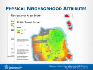 14
Urban Land Institute • Housing Opportunity 2014 Conference
May 14-16, 2014 • Denver, Colorado
PHYSICAL NEIGHBORHOOD ATTRIBUTES
 