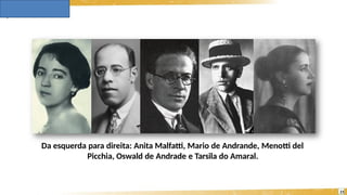 Da esquerda para direita: Anita Malfatti, Mario de Andrande, Menotti del
Picchia, Oswald de Andrade e Tarsila do Amaral.
21
 