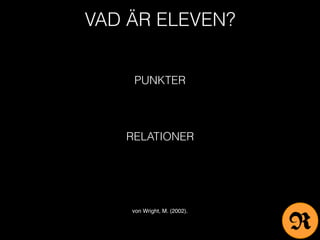 VAD ÄR ELEVEN?
PUNKTER
RELATIONER
von Wright, M. (2002).
R
 