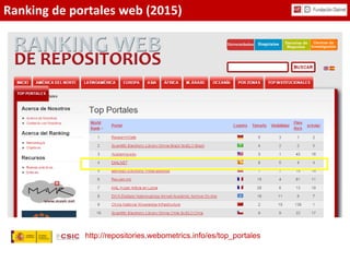 Ranking de portales web (2015)
http://repositories.webometrics.info/es/top_portales
 