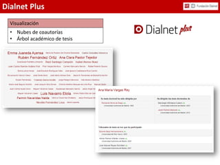 Dialnet Plus
• Nubes de coautorías
• Árbol académico de tesis
Visualización
 