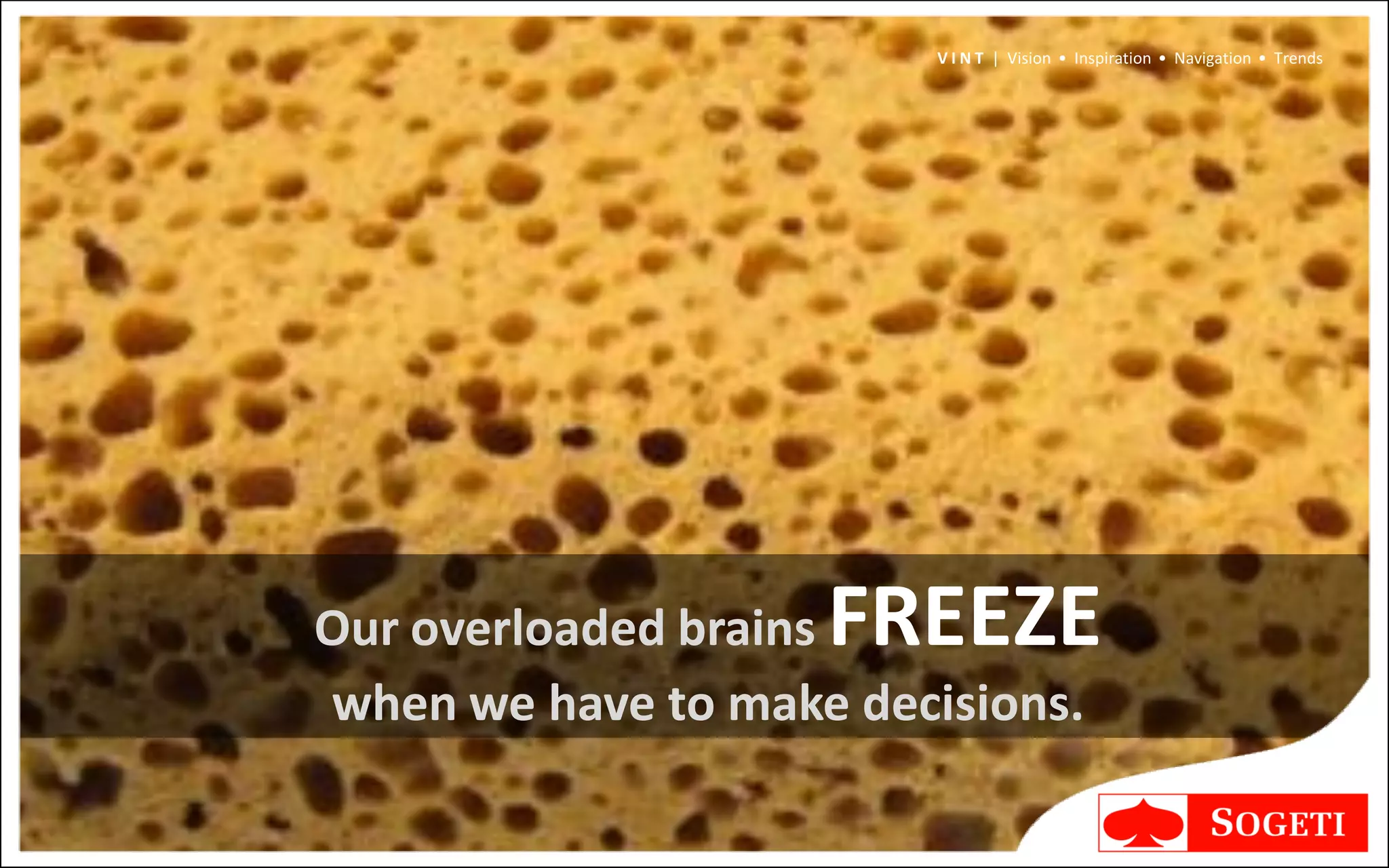 V I N T | Vision • Inspiration • Navigation • Trends




                    FREEZE
Our overloaded brains
when we have to make decisions.
 