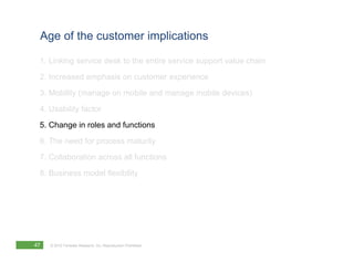 Age of the customer implications

 1. Linking service desk to the entire service support value chain
 2. Increased emphasi...