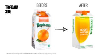 TROPICANA
2009
https://www.thebrandingjournal.com/2015/05/what-to-learn-from-tropicanas-packaging-redesign-failure/
 
