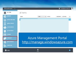Azure Management Portal
http://manage.windowsazure.com
 