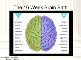 The 16 Week Brain Bath copyright © 2003, 2009  Donald F. Williams 