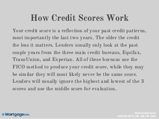 How Credit Scores Work
Your credit score is a reflection of your past credit patterns,
most importantly the last two years...