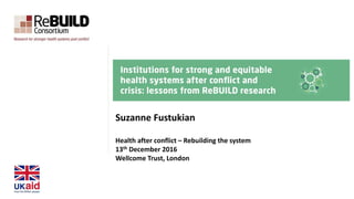 Suzanne Fustukian
Health after conflict – Rebuilding the system
13th December 2016
Wellcome Trust, London
 
