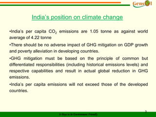 3India’s position on climate changeIndia’s per capita CO2 emissions are 1.05 tonne as against world average of 4.22 tonne