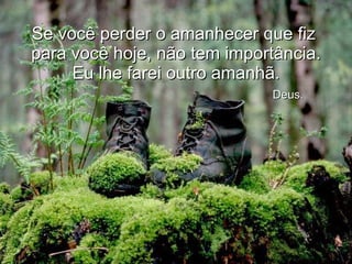 Se você perder o amanhecer que fiz   para você hoje, não tem importância.  Eu lhe farei outro amanhã.   Deus. 