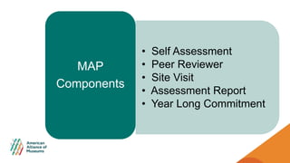 • Self Assessment
• Peer Reviewer
• Site Visit
• Assessment Report
• Year Long Commitment
MAP
Components
 