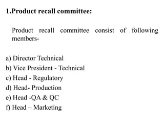 Recall Committee Example Pharmaceuticals Recall status report | PPTX