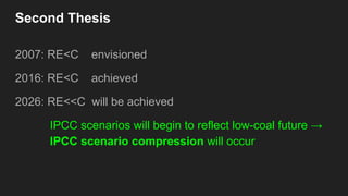 2007: RE<C envisioned
2016: RE<C achieved
2026: RE<<C will be achieved
IPCC scenarios will begin to reflect low-coal future →
IPCC scenario compression will occur
Second Thesis
 