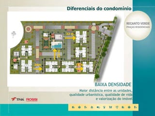 Diferenciais do condomínio
BAIXA DENSIDADE
Maior distância entre as unidades,
qualidade urbanística, qualidade de vida
e valorização do imóvel
22 m
23m
15 m24m
 