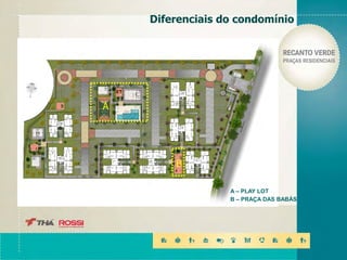Diferenciais do condomínio
A
B
A – PLAY LOT
B – PRAÇA DAS BABÁS
 