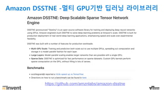 Amazon DSSTNE -멀티 GPU기반 딥러닝 라이브러리
https://github.com/amznlabs/amazon-dsstne
 