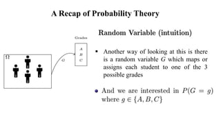A Recap of Probability Theory
 Another way of looking at this is there
is a random variable G which maps or
assigns each student to one of the 3
possible grades
 