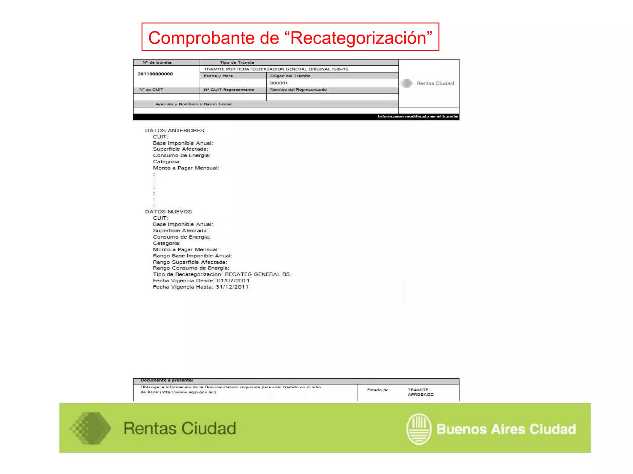 Comprobante de “Recategorización”