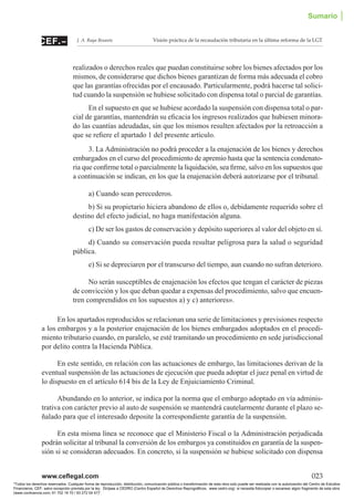 www.ceflegal.com	 023
Visión práctica de la recaudación tributaria en la última reforma de la LGTJ. A. Raya Besante
realiz...