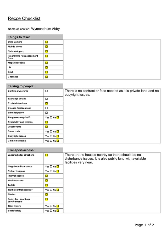 Recce checklist abby | DOC
