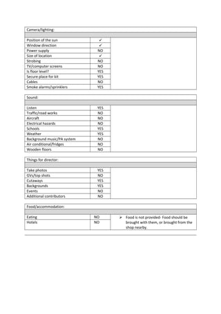 Recce checklist for beacon school entrance | DOC
