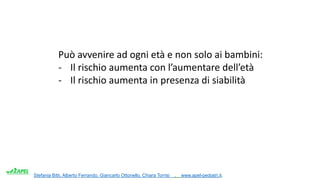 Stefania Bitti, Alberto Ferrando, Giancarlo Ottonello, Chiara Torrisi . www.apel-pediatri.it.
Può avvenire ad ogni età e non solo ai bambini:
- Il rischio aumenta con l’aumentare dell’età
- Il rischio aumenta in presenza di siabilità
 